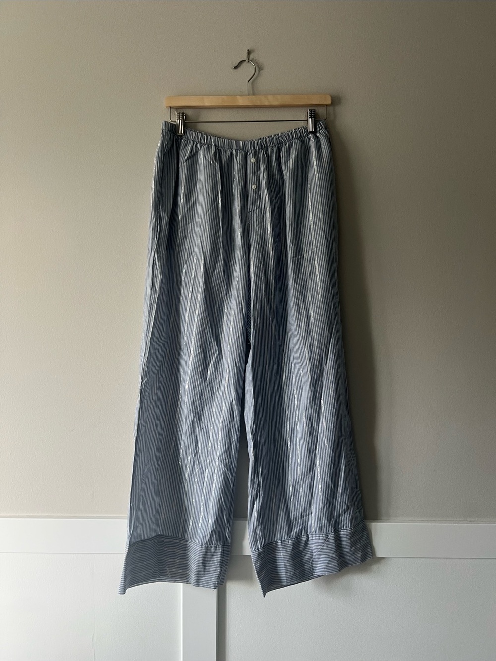 Aerie Off-Duty Poplin Tie Front Pajama Set Blue Stripe L Top M Bottom - Picture 5 of 9